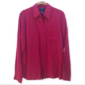 City Silk linen red button down blouse
